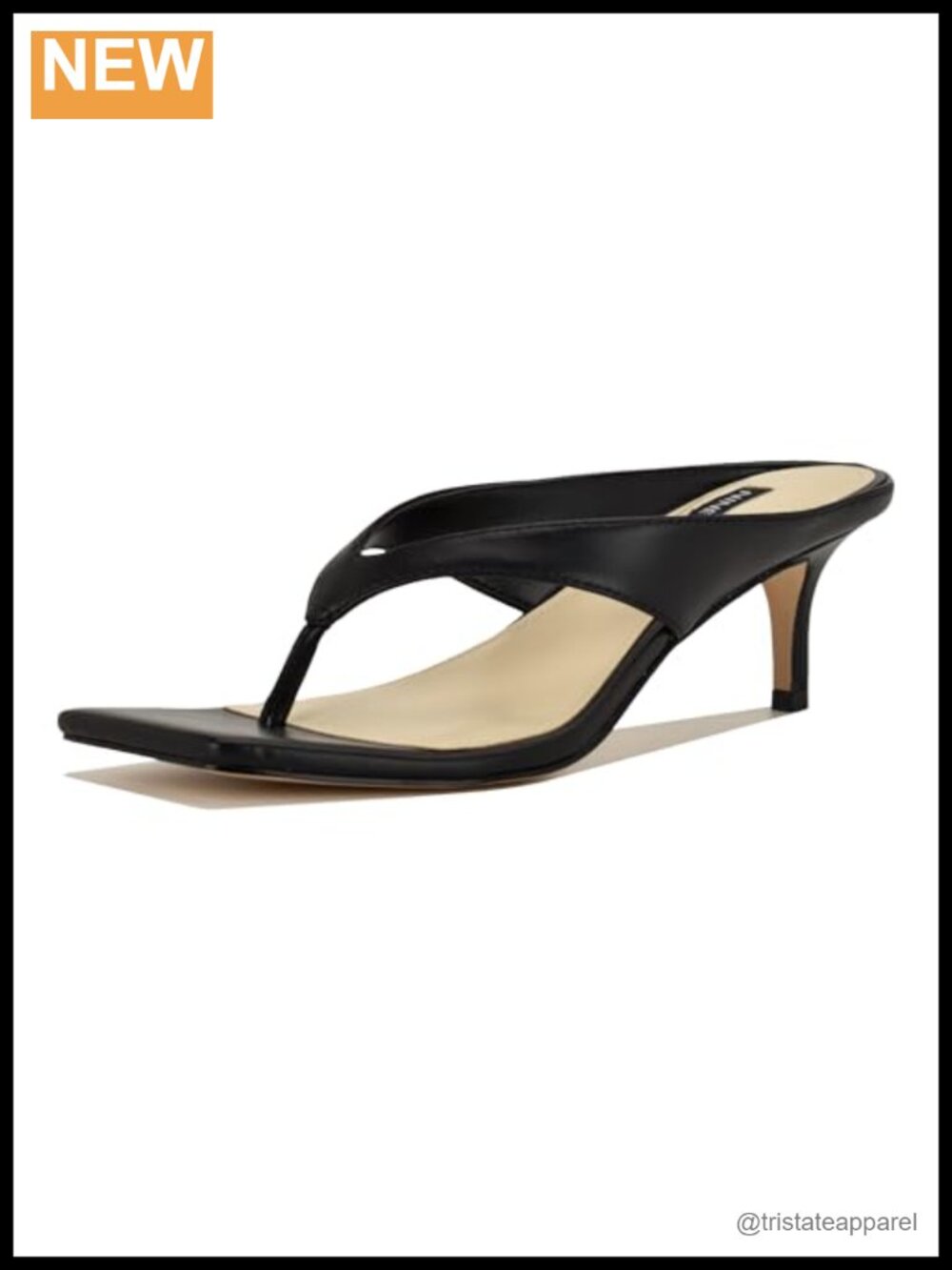Nine West Olanna Faux Leather Square Toe Thong Heeled Sandals Slip On